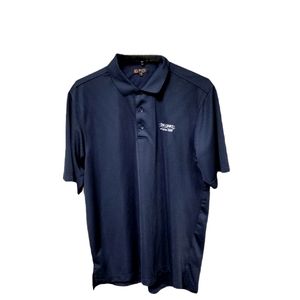 Monterey Club Navy Blue /Black Strips Golf Polo "The Links at Queens Creek" Logo
